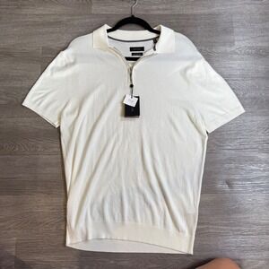 Porter & Ash Mens Quarter Zip Knit Polo Shirt White Luxury Viscose Blend Large